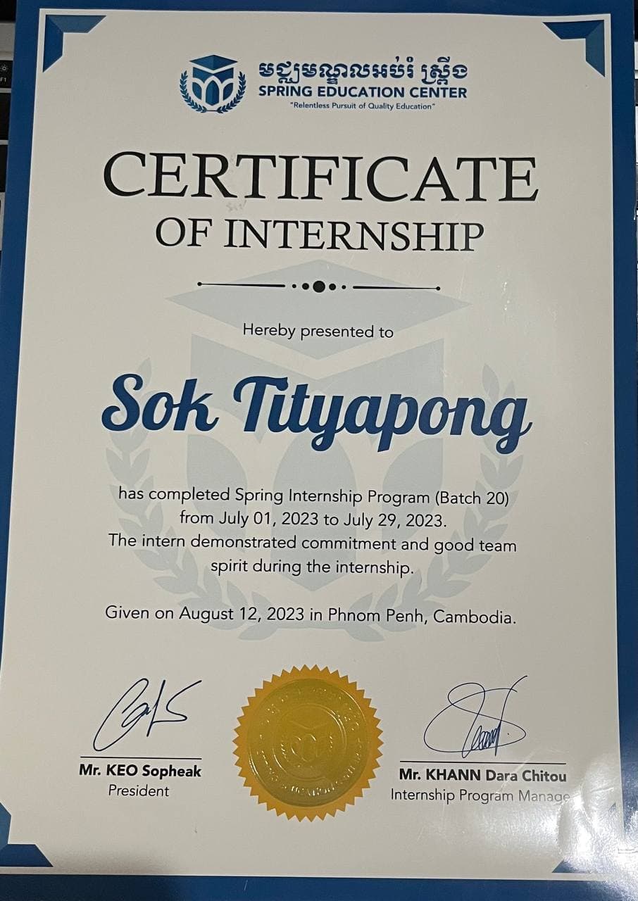 Intern Program With Spring batch 20 Certificate